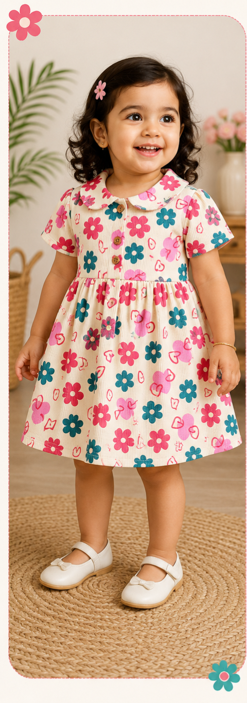 Peter Pan Collar Frocks (Pink Heart and Flowers)