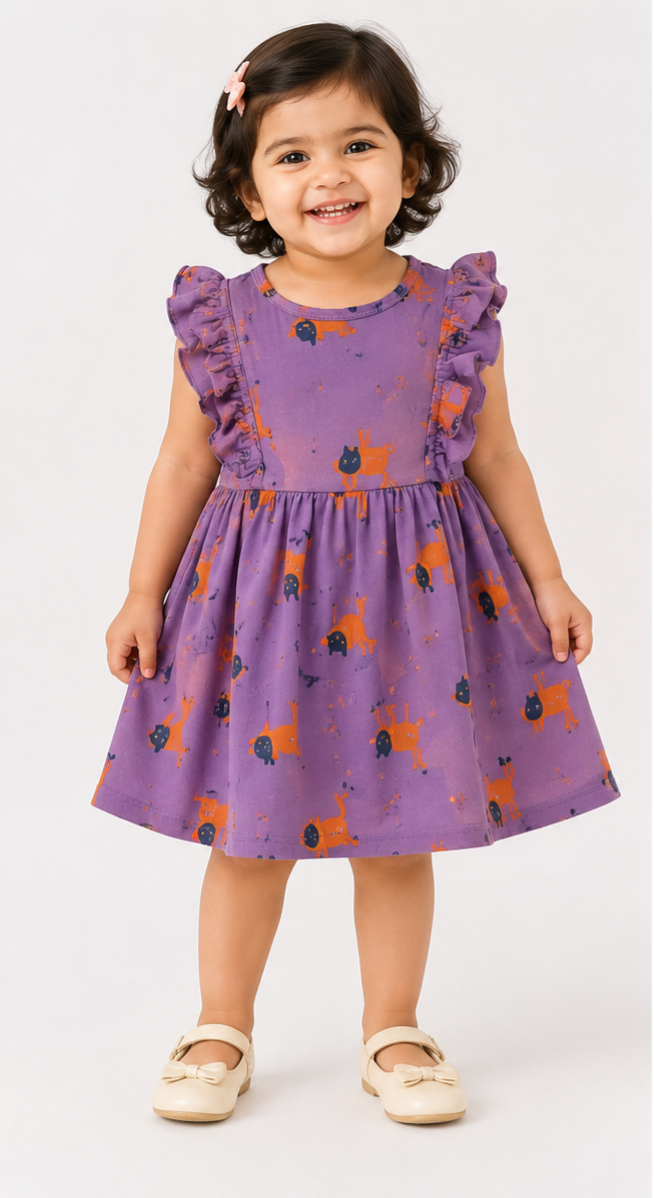 Sleeveless Frill  Frocks (Orange Puppy)