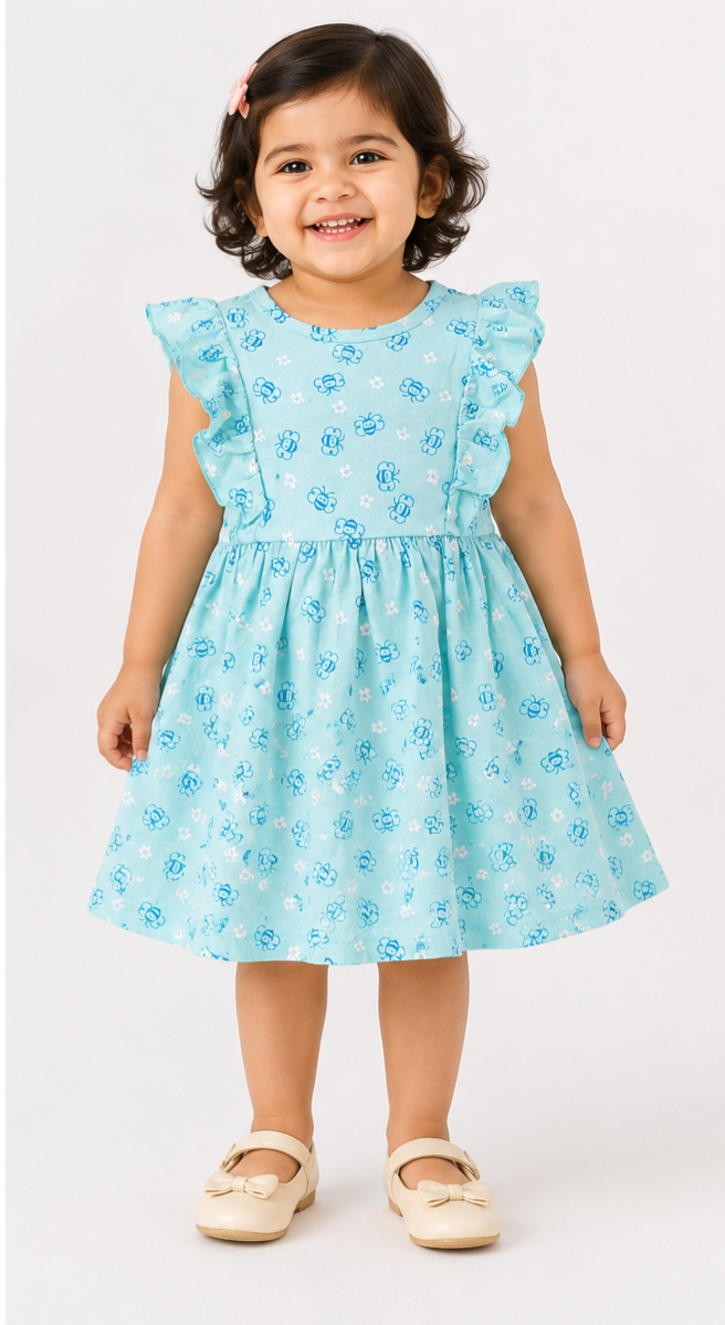 Sleeveless Frill  Frocks (Blue Butterfly)