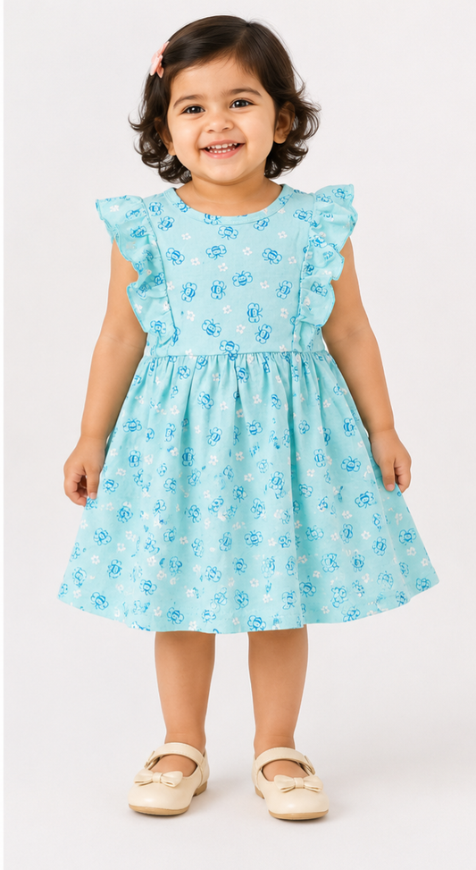 Sleeveless Frill  Frocks (Blue Butterfly)