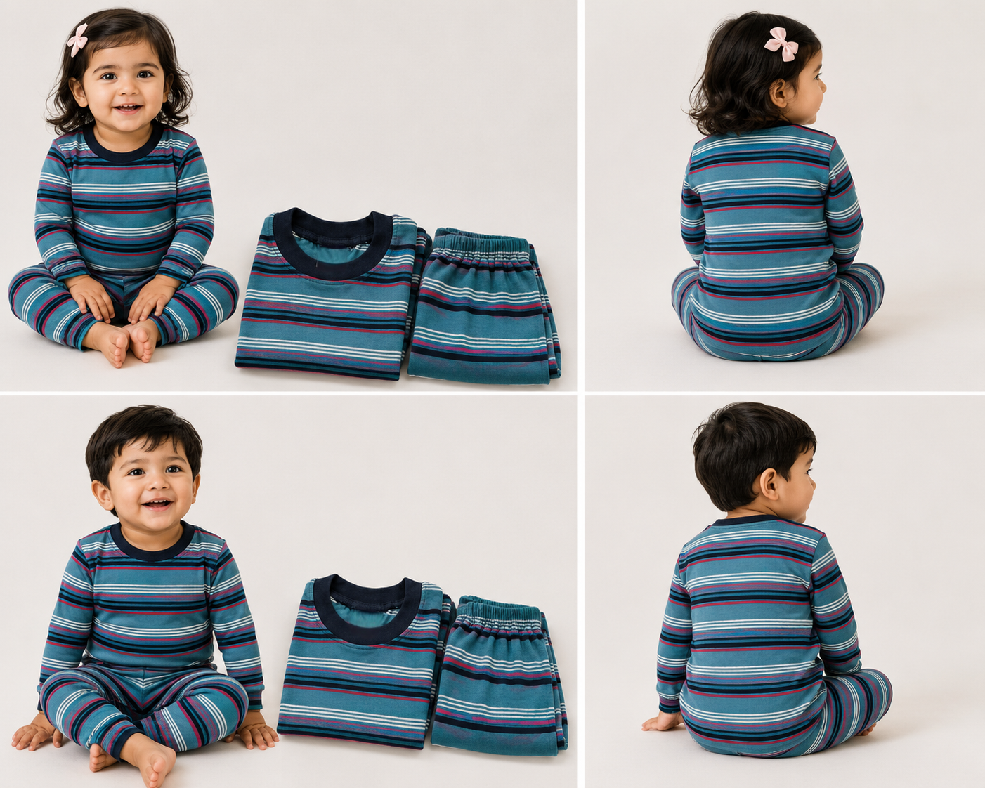 Soft Cotton Full sleeves Tshirt with Pant (Teal Pink Stripes)