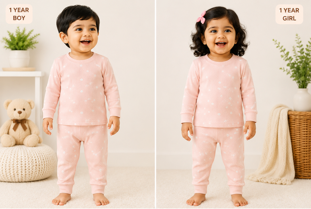 Premium  Ribbed Full Sleeves T-Shirt With Pant (Peach White Dots) (U)