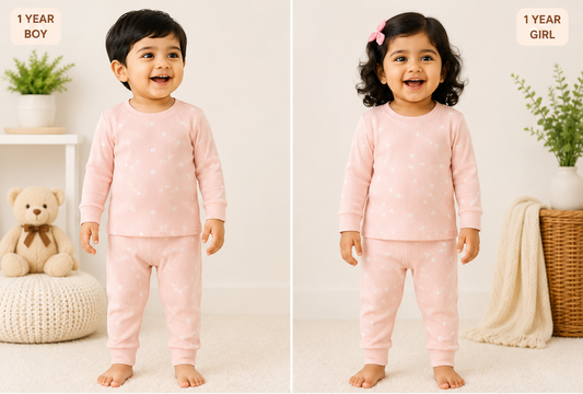Premium  Ribbed Full  sleeves Tshirt with Pant (Peach White Dots)