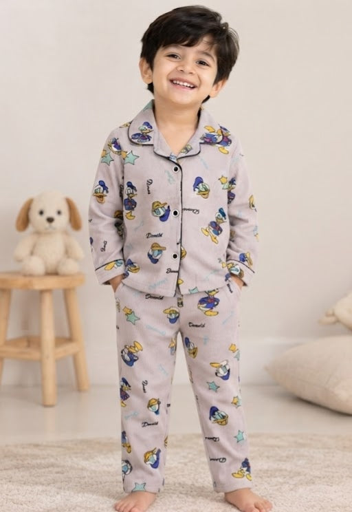 Premium Ribbed Collar full Sleeves Night Suit Sets (Donald With Stars)