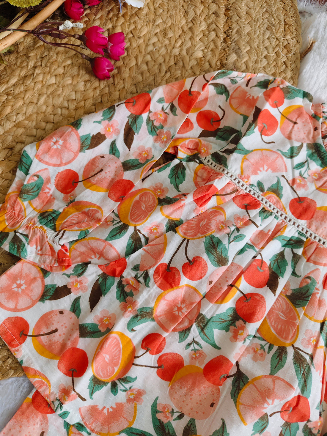 Girls Festive Cotton Printed Peter Pan Collar Co-ord Set (CR001)(Fruits Slices)