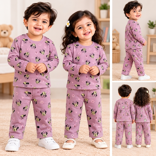 Premium Winter Full Sleeves T-Shirt with Pant (Purple Micky) (Fleece)