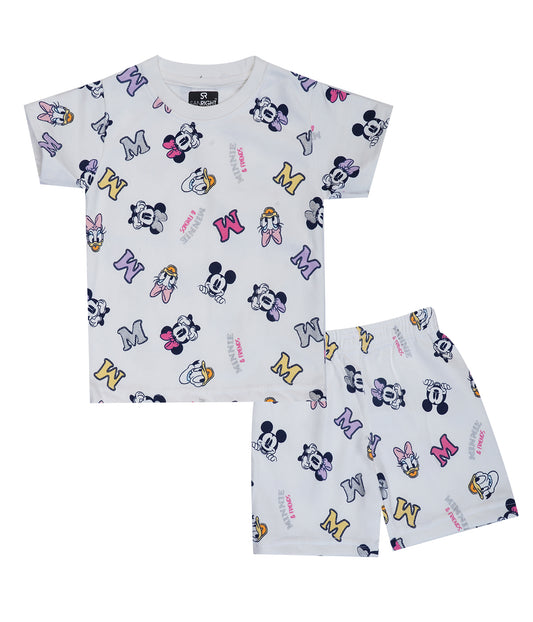 Shorts Sleeves Tshirt with Shorts Sets (White Minnie) - sanright