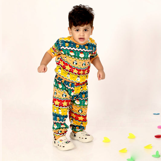 Cozy Comfort: Kids’ Loungewear Winter set (Yellow Stars)(0-18 Months)