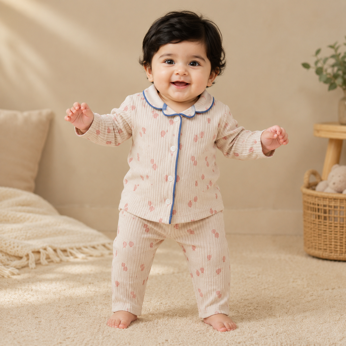Kids’ Loungewear Collared sets (Sand Deer )  (1-4 Yrs)