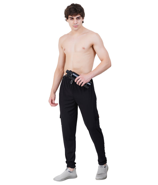 Men’s Micro-Lycra 5-Pocket Cargo Track Pants- BLACK