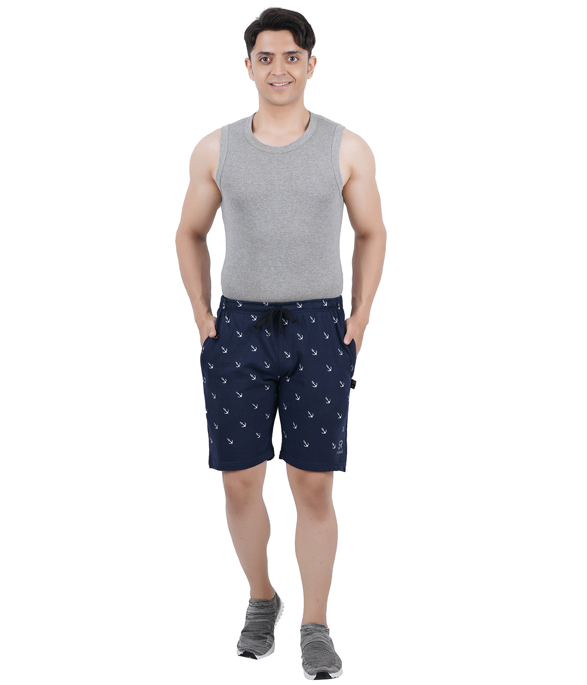 Men's Heavyweight 260 GSM Cotton Knit Shorts | Secure Zipper Pockets | Navy Anchor Edition