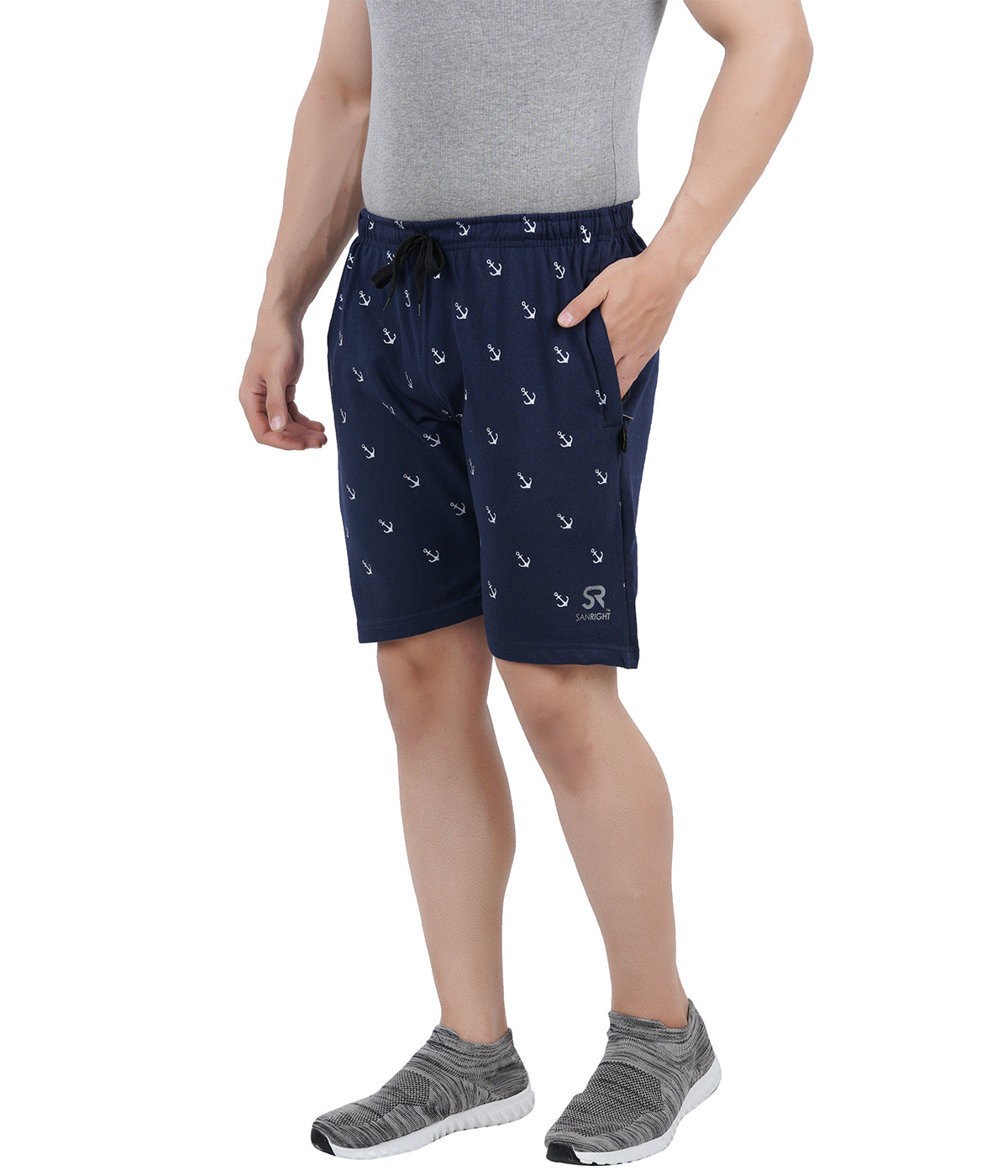 Men's Heavyweight 260 GSM Cotton Knit Shorts | Secure Zipper Pockets | Navy Anchor Edition