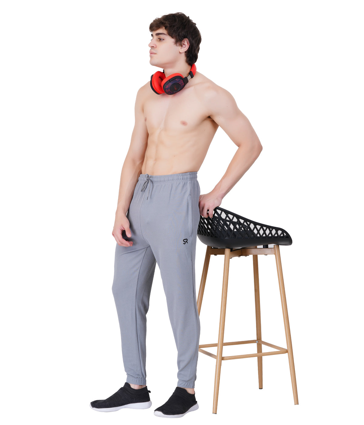 Self-Design Lycra Track Pants with Cuffs"HUNK"- LIGHT GREY