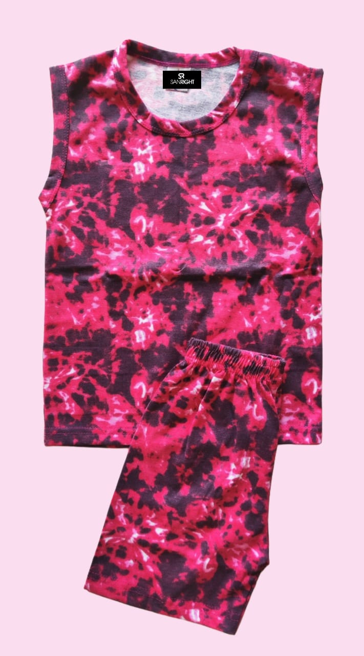 KIDS SLEEVLESS SET (PINK DIE&DYE) - sanright