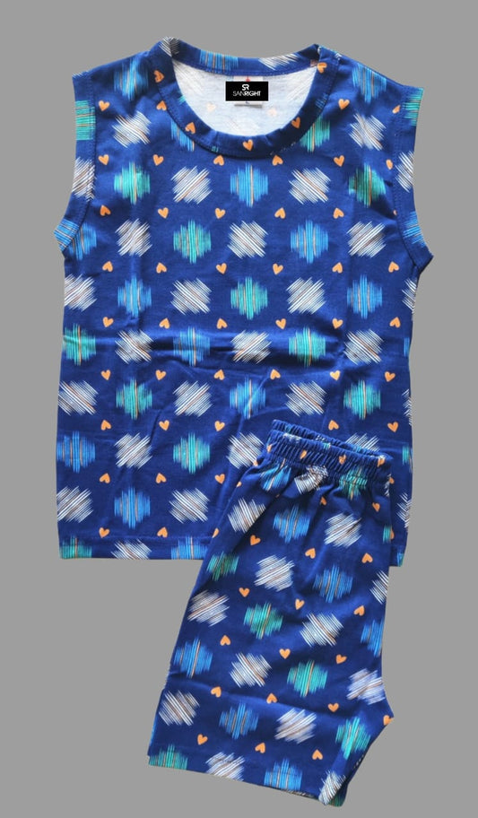 KIDS SLEEVLESS SET (NAVY MULTI  PRINT) - sanright