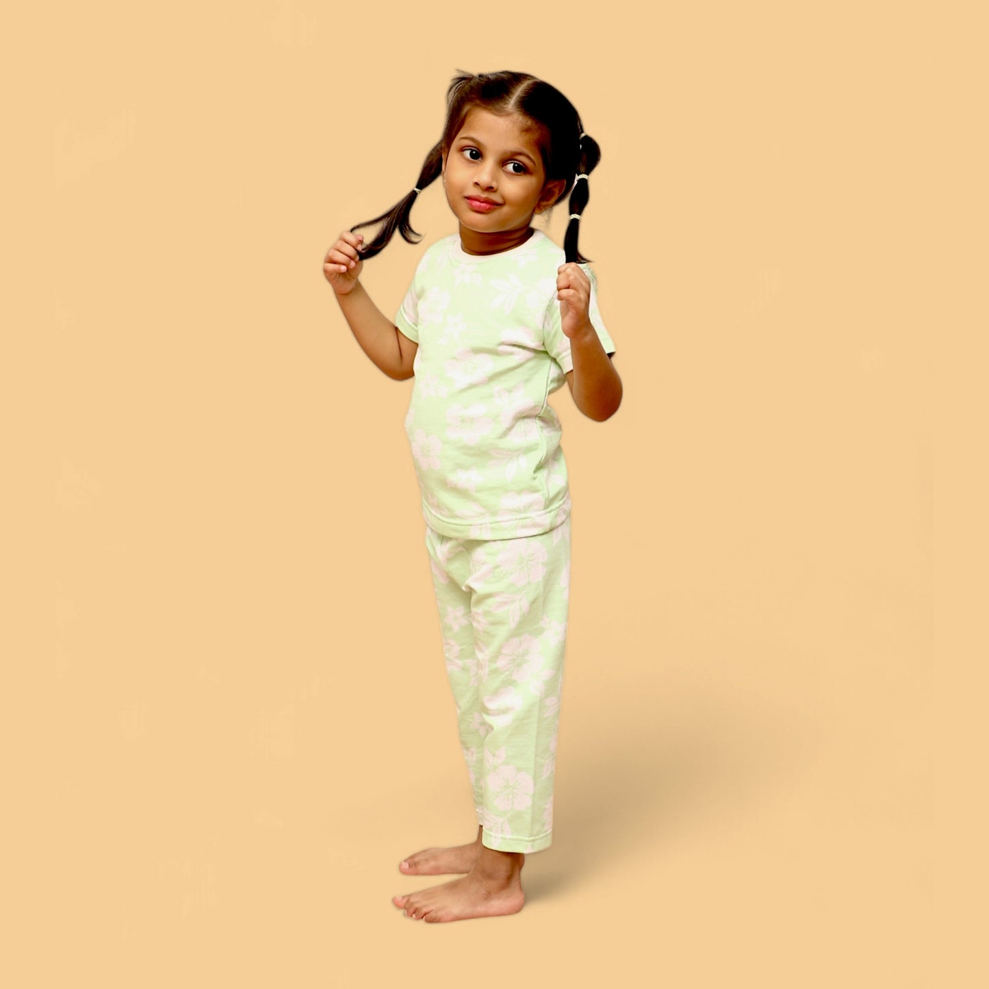 Half Sleeves Pajama Set (Green Floral) - sanright