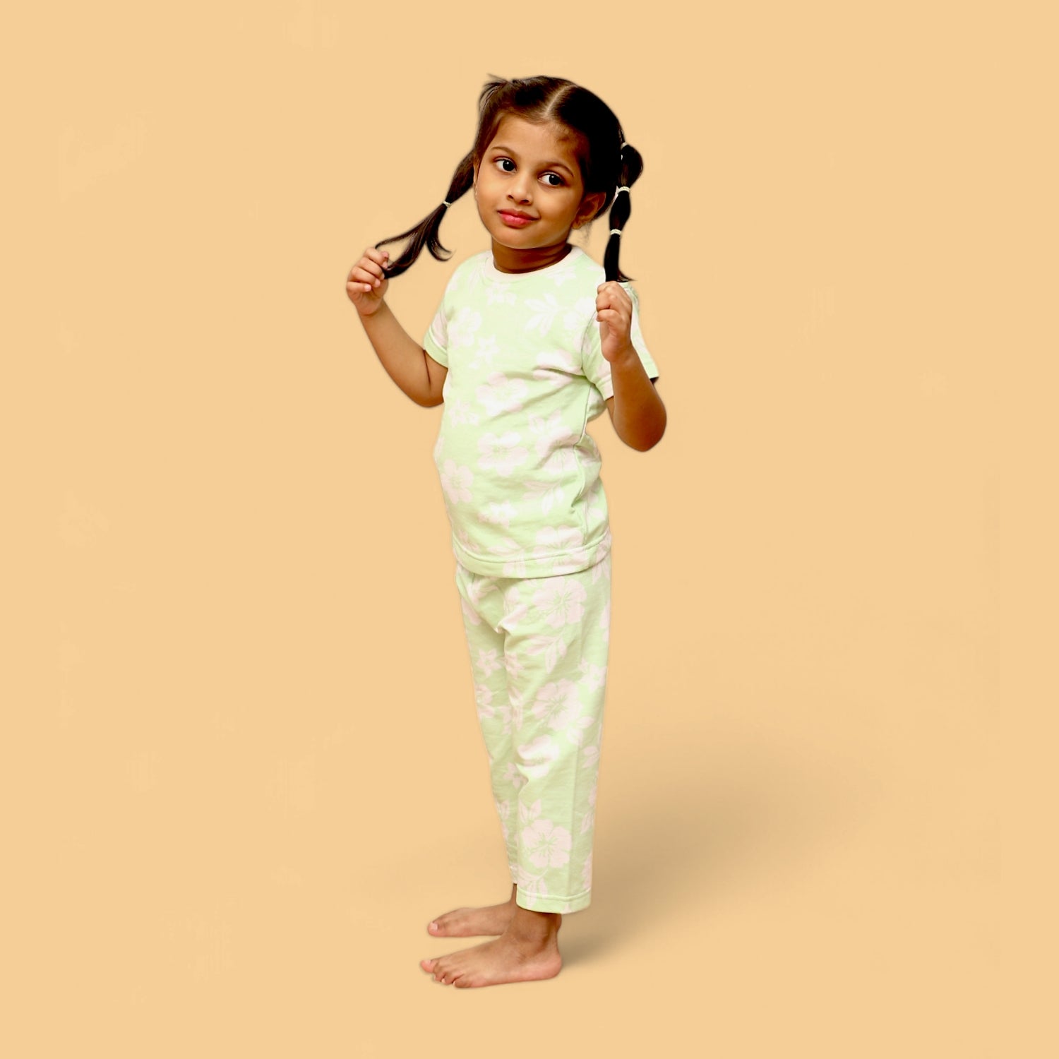Half Sleeves Pajama Set (Green Floral) - sanright