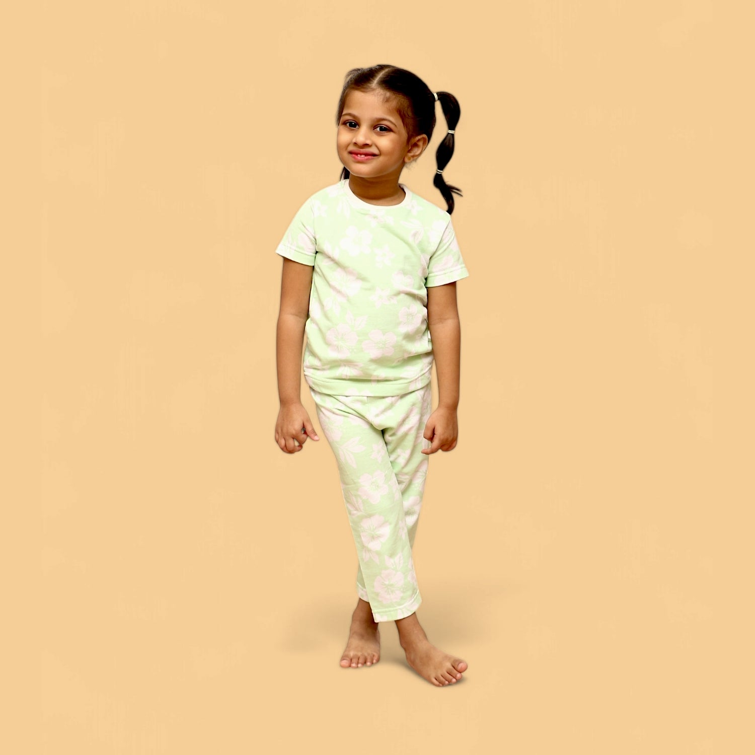 Half Sleeves Pajama Set (Green Floral) - sanright