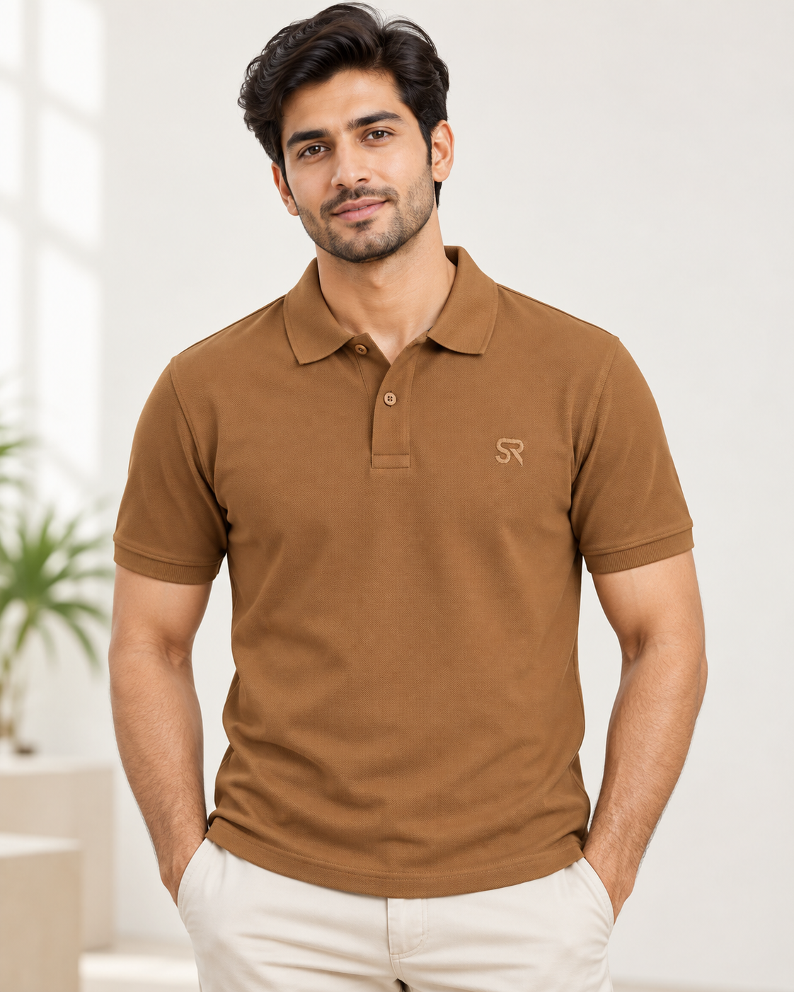 Men's Premium Mars Fabric Performance Polo T-Shirt - Camel Brown