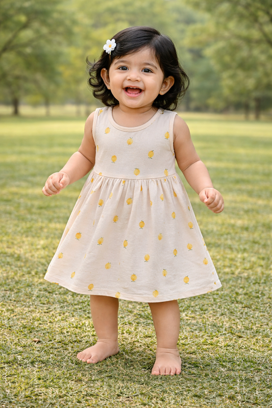 Sleeveless Cotton Frocks ( Cream Lemon)