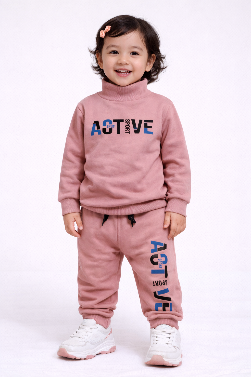 Premium Winter High Neck Pant Set For Kids (Mauve-Active)