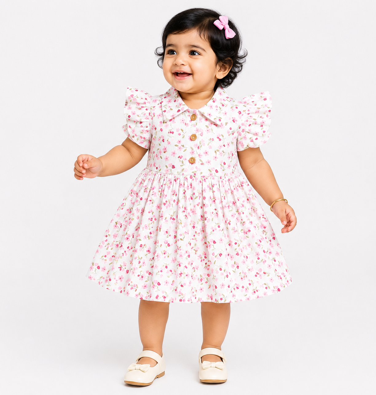 Collared Frill Frocks ( Purple Flower &Green Leaf)