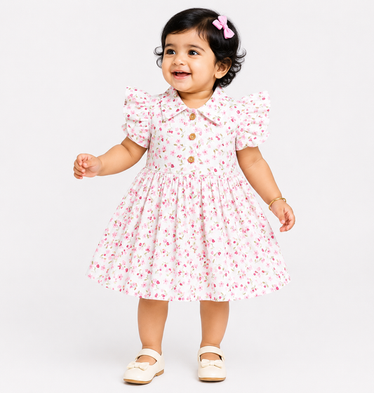 Collared Frill Frocks ( Purple Flower &Green Leaf)