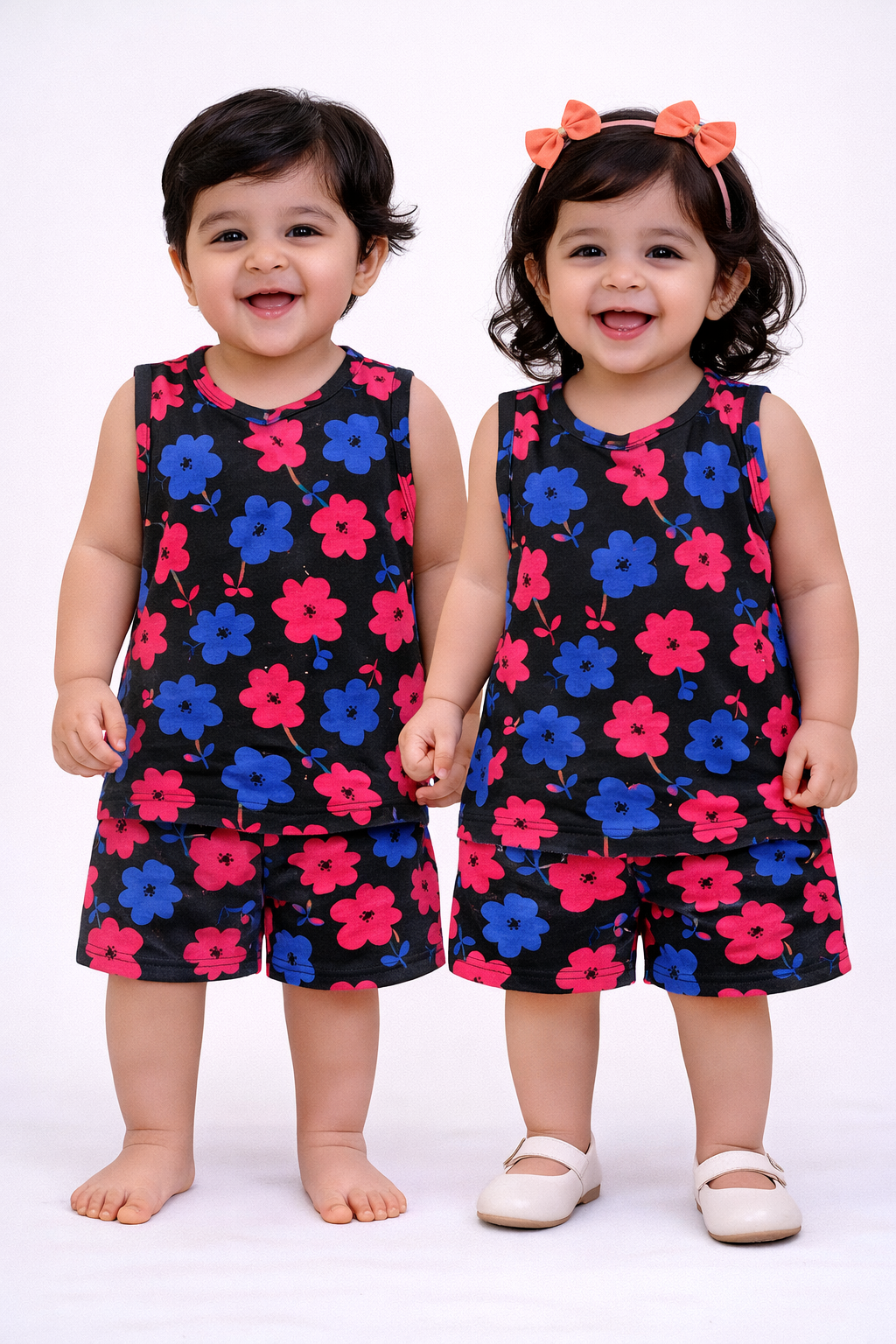 Cotton Sleeveless Shorts Sets (Black & Bright)