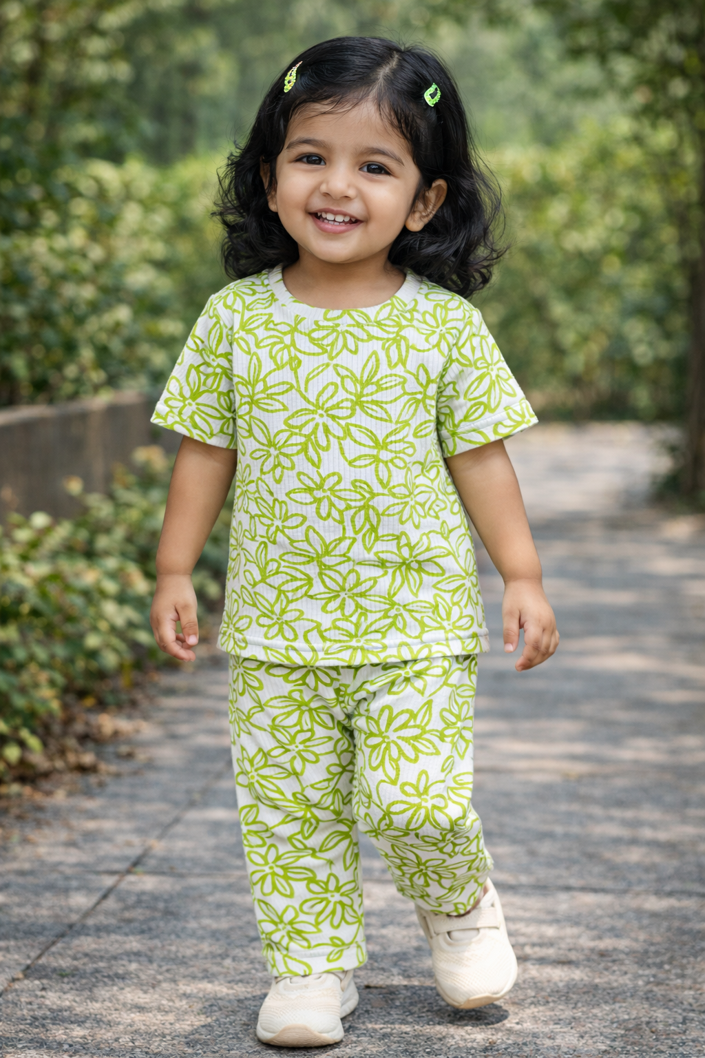Half sleeves Tshirt with Pant (Green Florals)