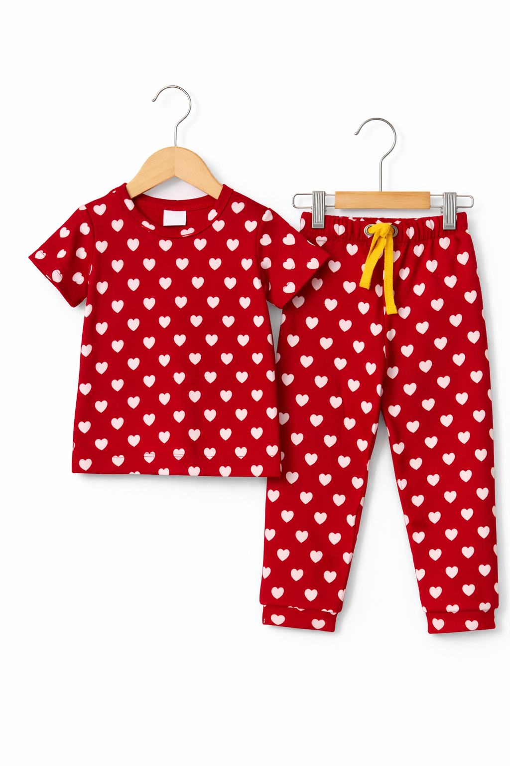 Premium Cotton Half sleeves Tshirt with Pant ( Red Heart)