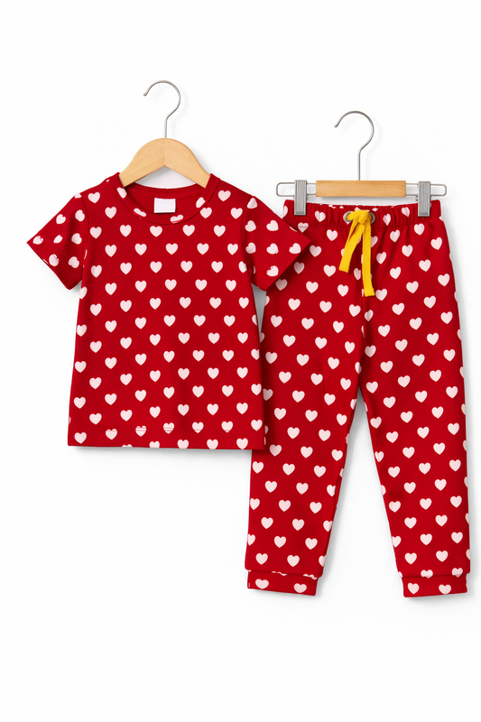 Premium Cotton Half sleeves Tshirt with Pant ( Red Heart)