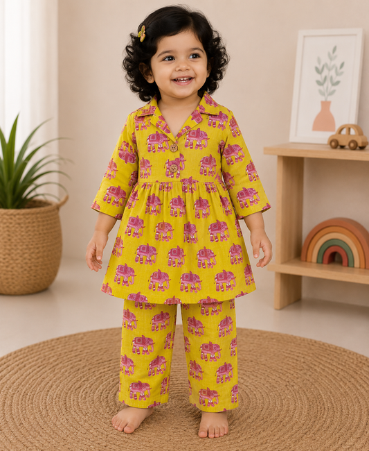 Girls Casual Cotton Printed Peplum Top & Pant Co-ord Set (0-11 Yrs) (C020)