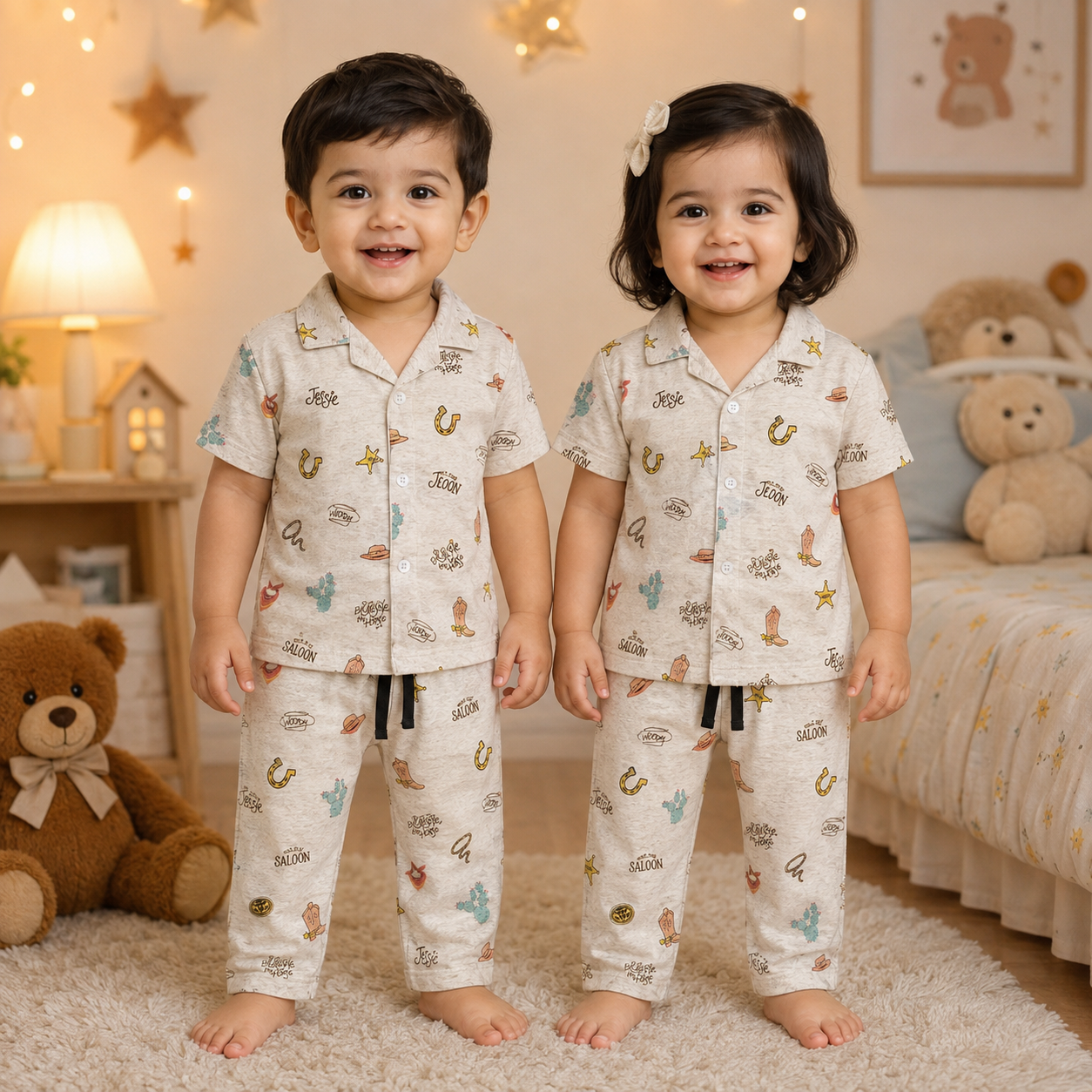 Premium Cotton Half Sleeves Collar  Tshirt with Pant ( Cream Saloon)