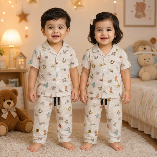 Premium Cotton Half Sleeves Collar  Tshirt with Pant ( Cream Saloon)