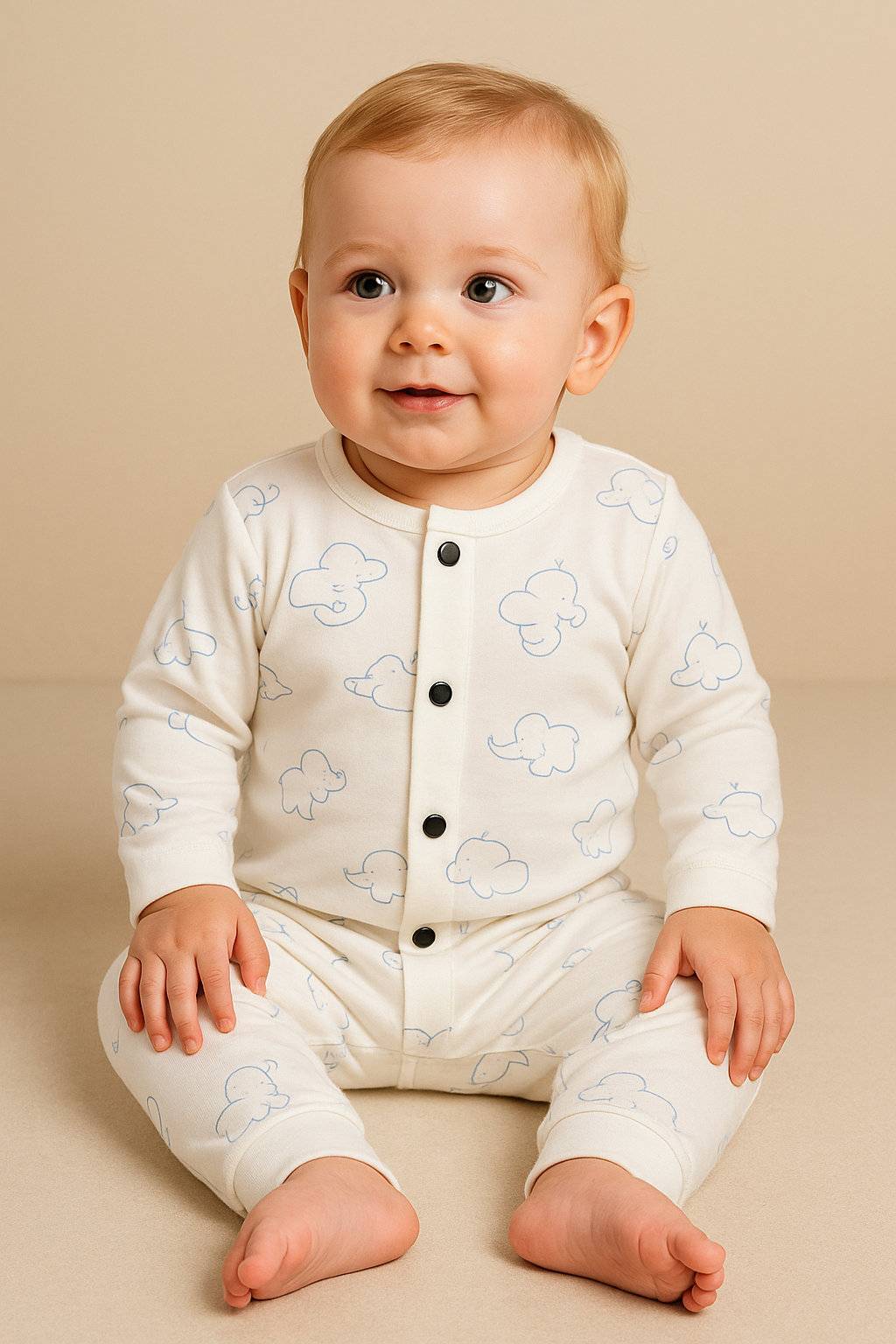 Premium Full sleeves Front Open Tshirt with Pant(Elephant Cub)(0-24 Months)