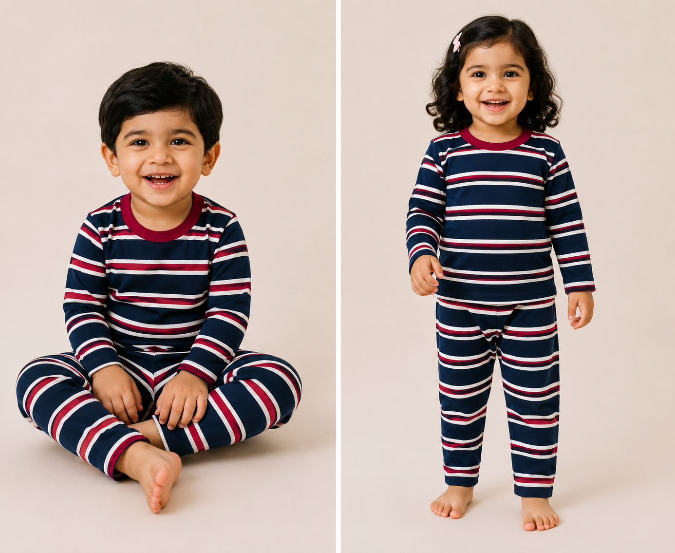 Soft Cotton Full sleeves Tshirt with Pant (Navy Red Stripes)