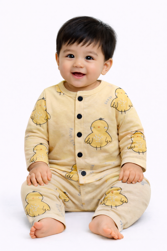 Front Open Full sleeves Ribbed Tshirt with Pant (Yellow Chick🐥)