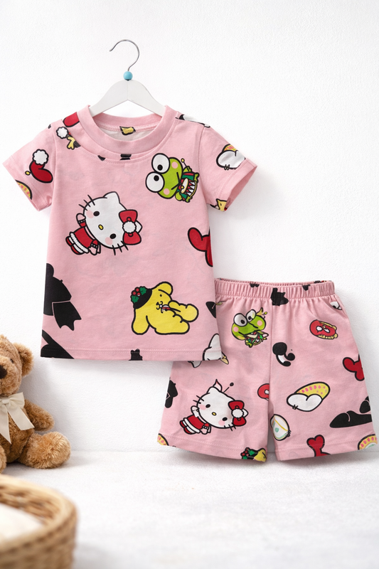Shorts Sleeves Tshirt with Shorts Sets (Light Pink Panda)