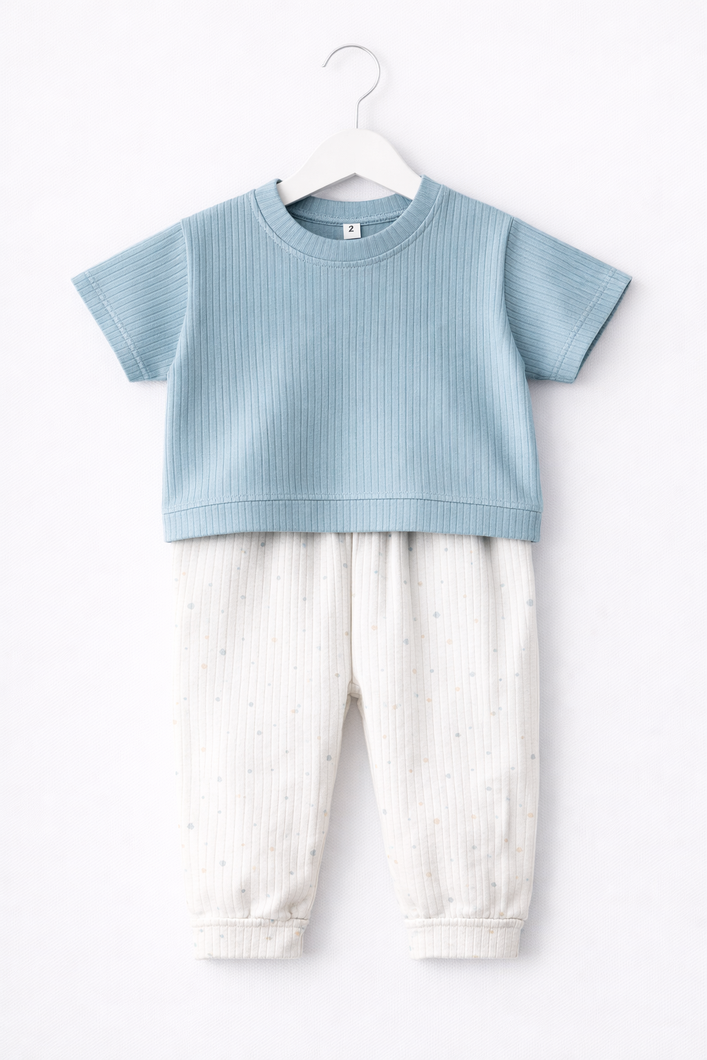 Premium Ribbed Half sleeves Tshirt with Contrast Pant( Blue Small Dots)
