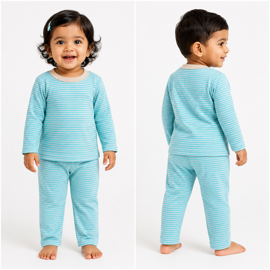 Soft Cotton Full sleeves Tshirt with Pant (Sky Grey Stripes)