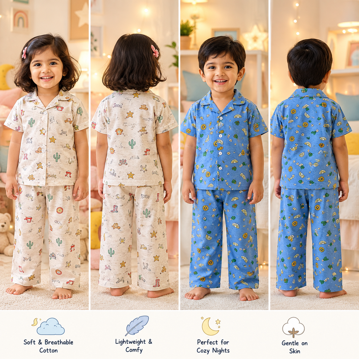 (COLL4) - Premium Cotton  Collar Sets (Blue Floral) (U)