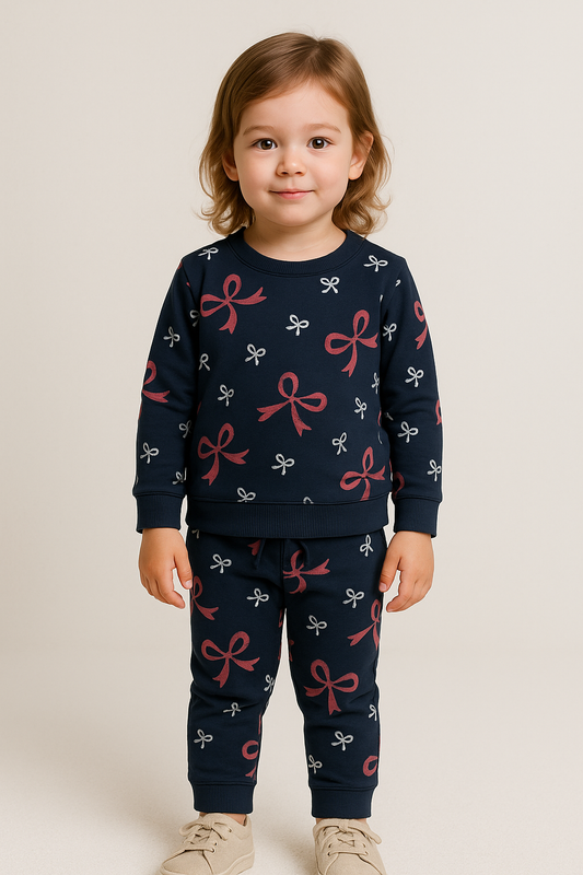 Premium Winter Full sleeves Tshirt with Pant (Navy BOW)