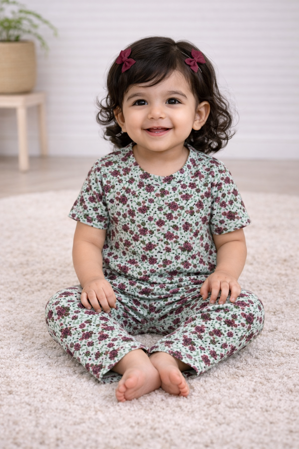 Premium Ribbed Half sleeves Tshirt with Pant (My happy Bloom)