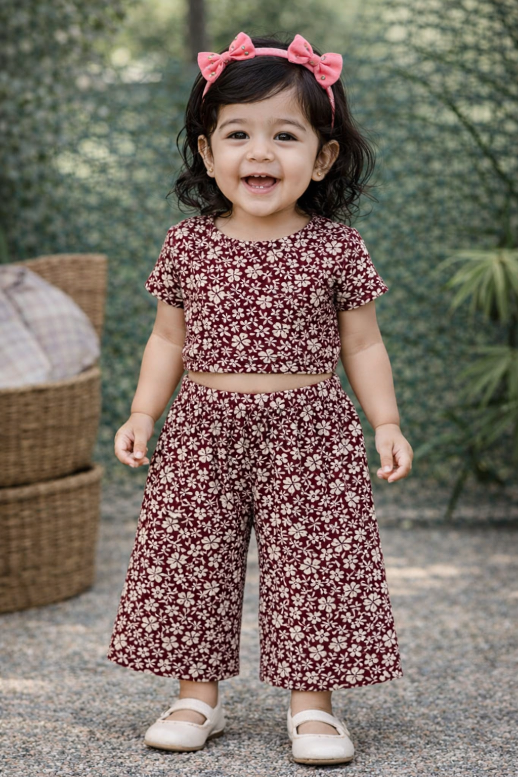 Crop Top & Palazzo Pant set  (Maroon Blooms) (Copy)