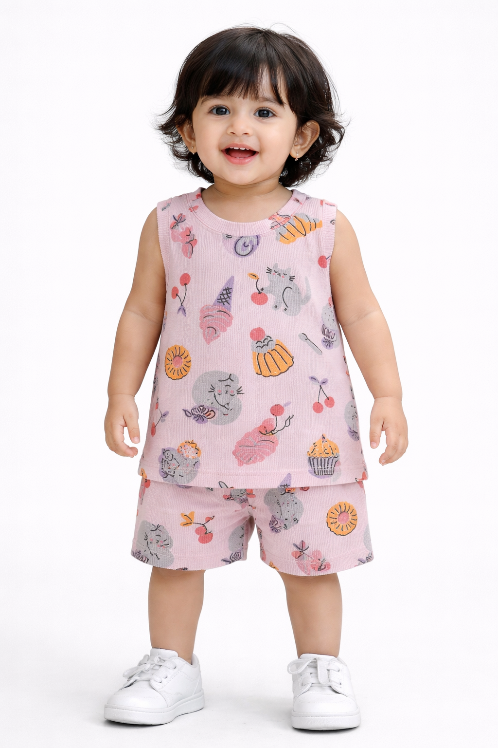 Ribbed  Sleeveless Shorts Sets (Pink Ice and Cakes)