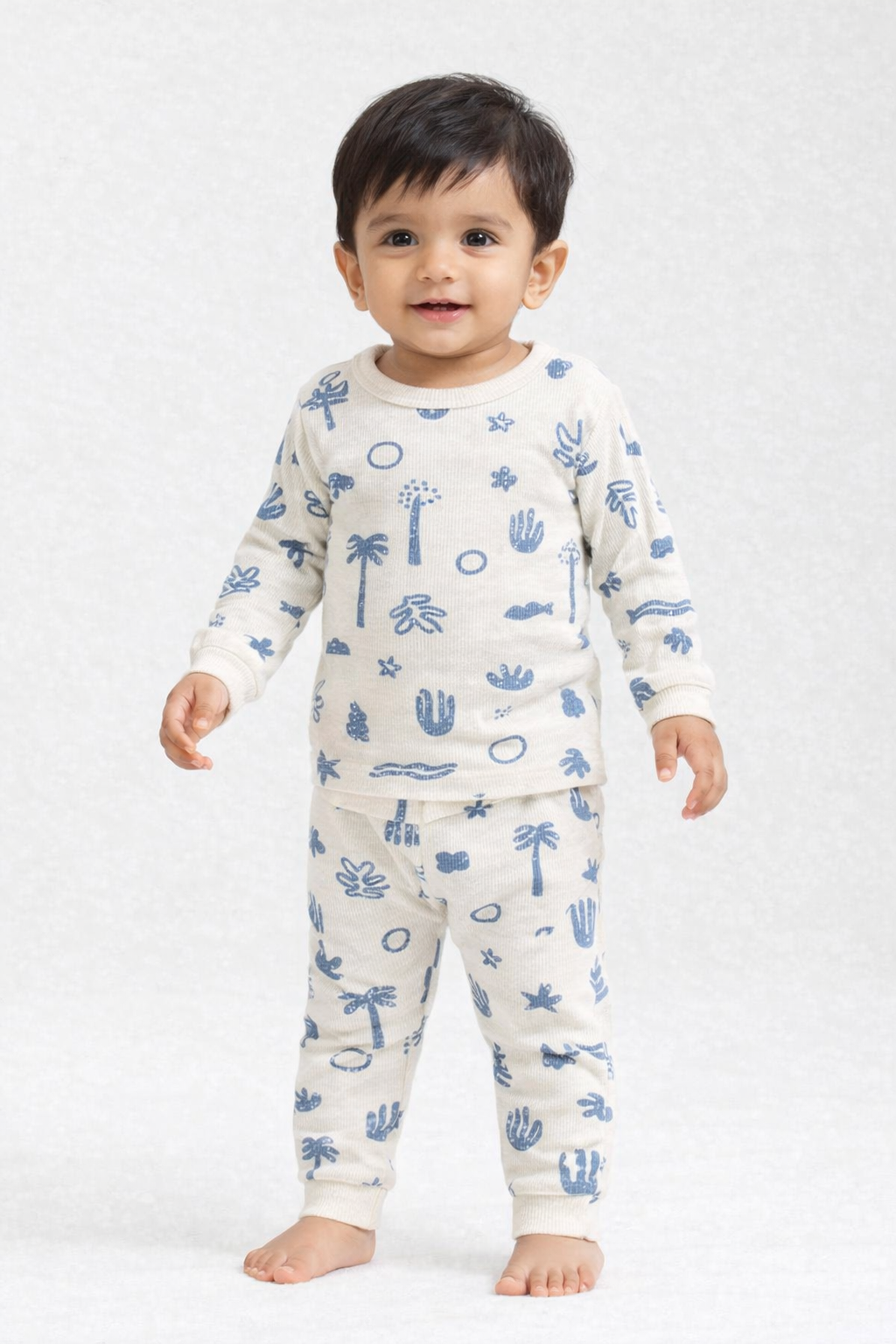 Premium Full sleeves Ribbed Tshirt with Pant (Blue Trees)