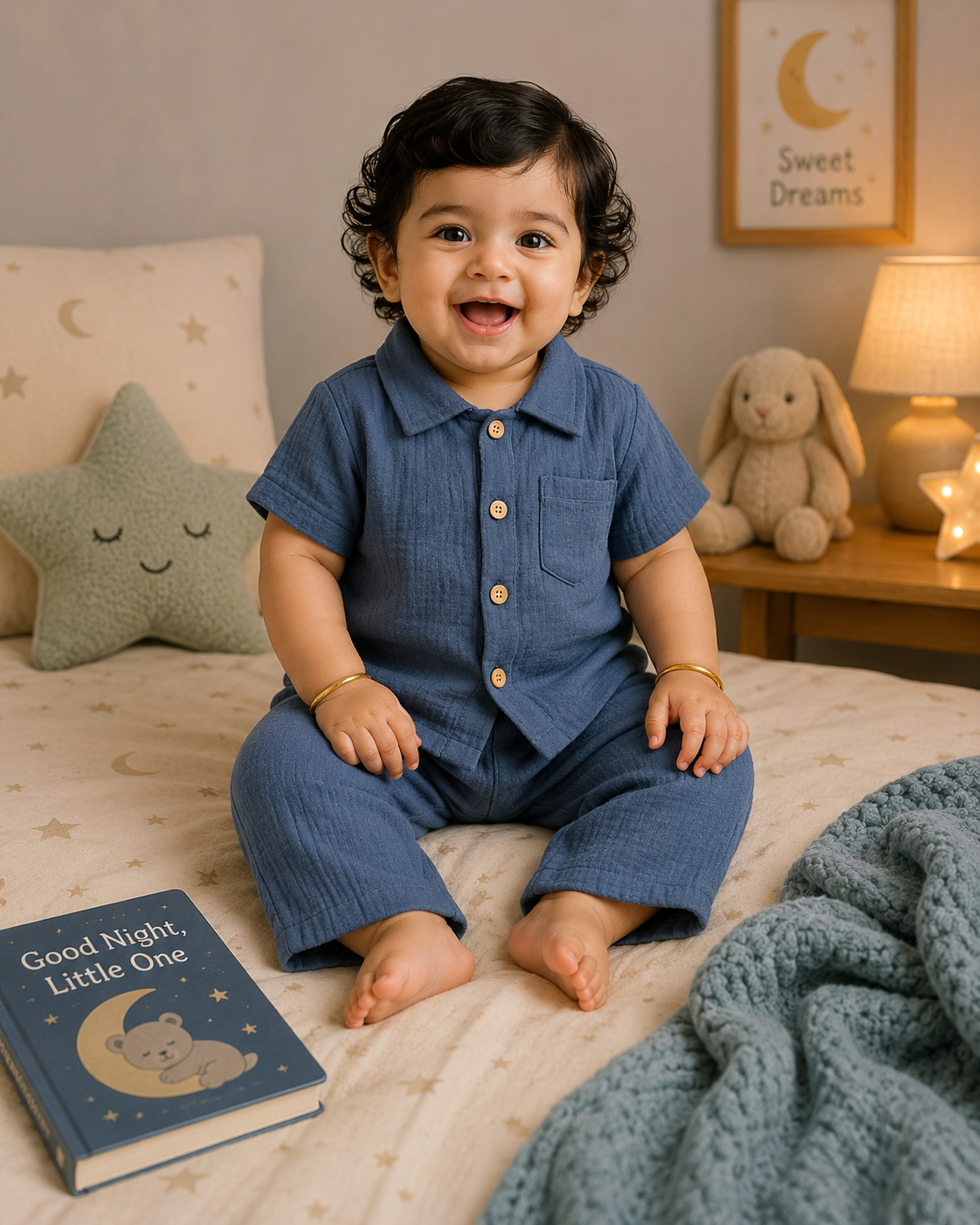 Premium Muslin Collar Co-ord Set – Shirt & Pant (Navy Blue) | 0-4 Yrs