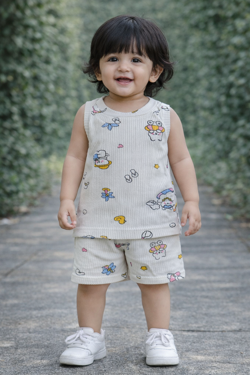 Ribbed  Sleeveless Shorts Sets (White Panda Duck)