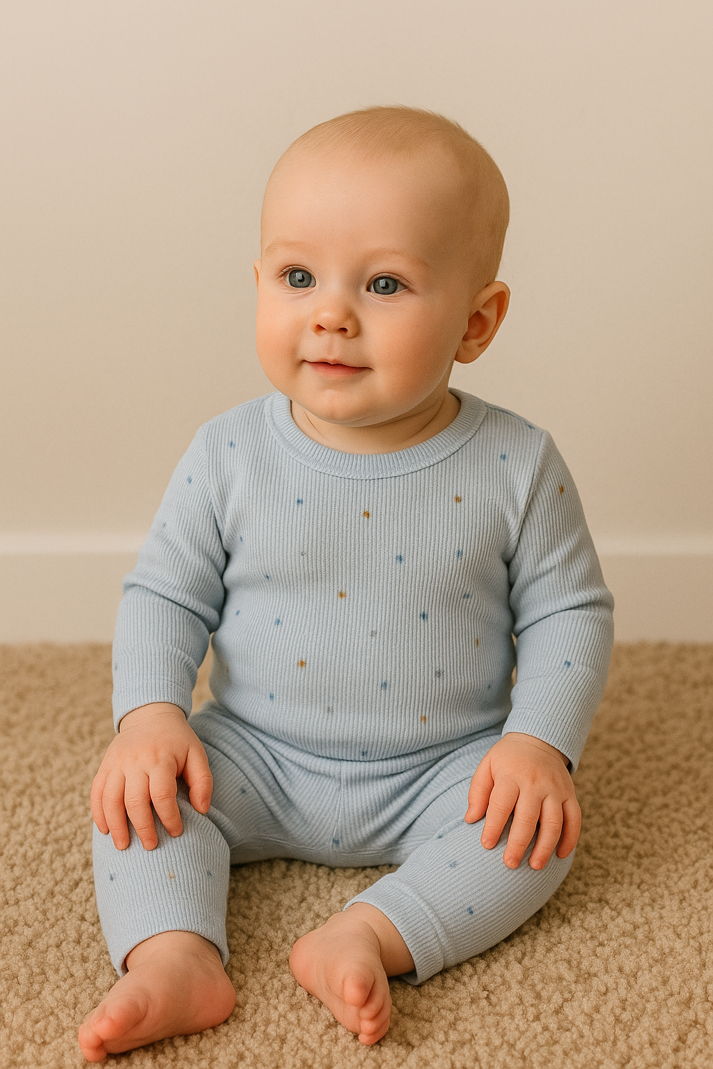 Premium Full sleeves Ribbed Tshirt with Pant (SkyBlue Stars)