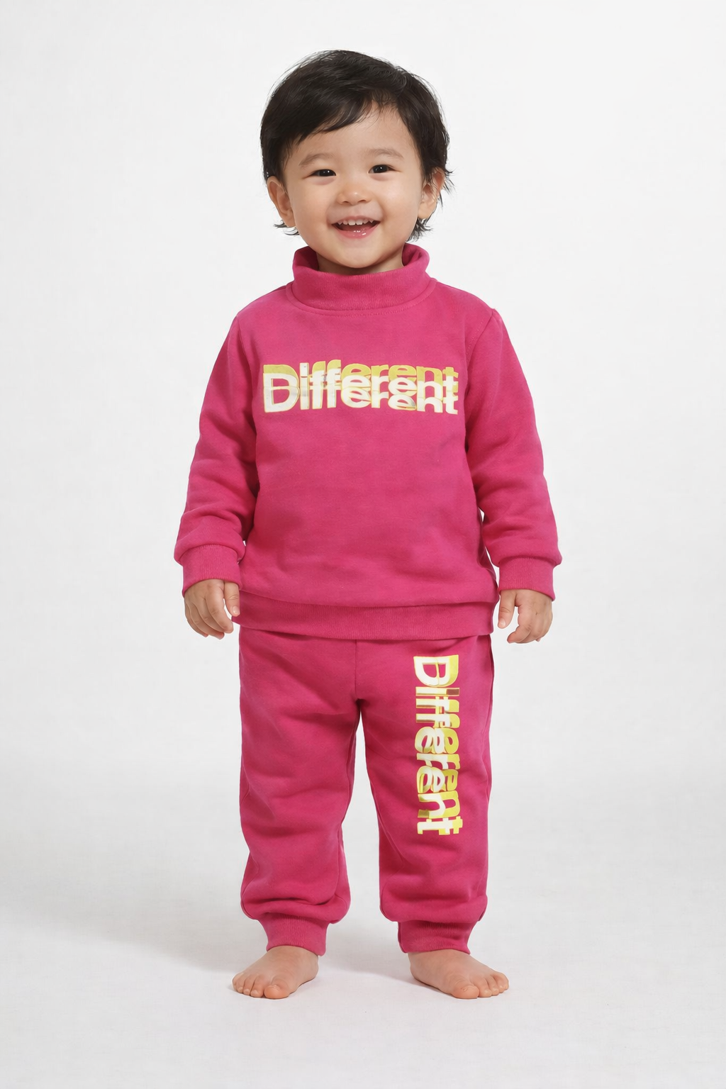Premium Winter High Neck Pant Set For Kids(Pink -Different)